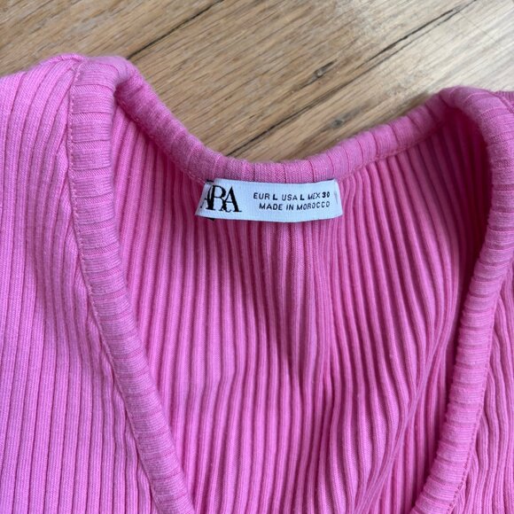Zara TRF Cropped Pink Ribbed Cardigan - Picture 4 of 6